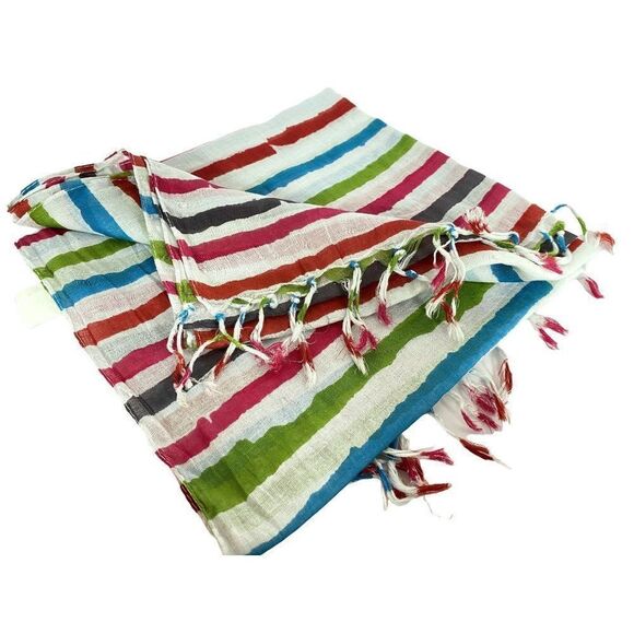 Scarf Wrap Lot of 2 Rectangular Cotton Multicolor Stripe Extra Long Apricot NEW - Picture 2 of 3